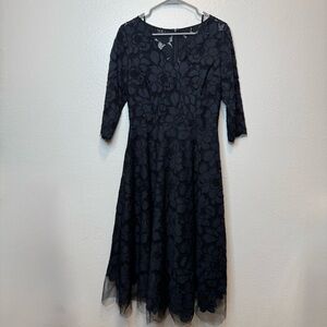Rickie Freeman for Teri Jon Black Floral Embroidered Lace Dress Size 8